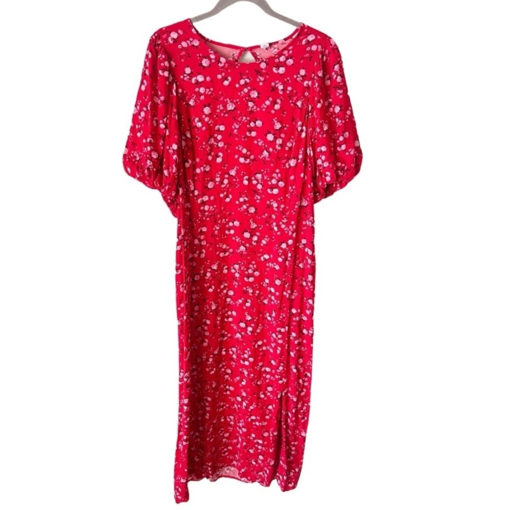 Old Navy Red Floral Puff Sleeve Cutout Back Midi Dress XXL Tall
